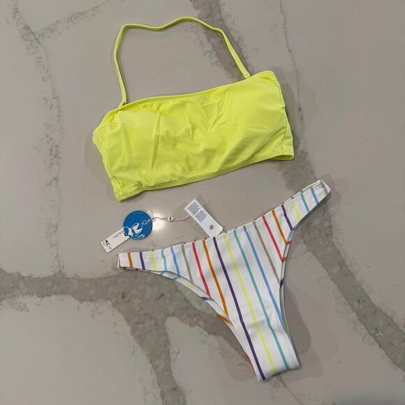 Cupshe Other - Cupshe NWT Stripe Bandeau Ultra Cheeky Hipster Bathing Suit Set Women's Medium